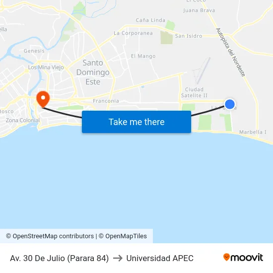 Av. 30 De Julio (Parara 84) to Universidad APEC map