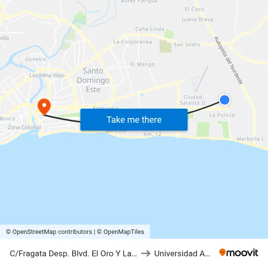 C/Fragata Desp. Blvd. El Oro Y La Paz to Universidad APEC map
