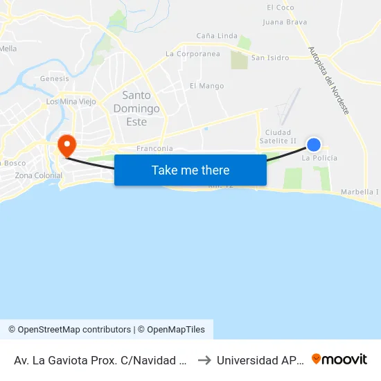 Av. La Gaviota Prox. C/Navidad Este to Universidad APEC map