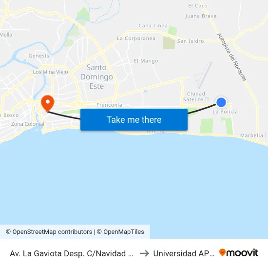 Av. La Gaviota Desp. C/Navidad Este to Universidad APEC map