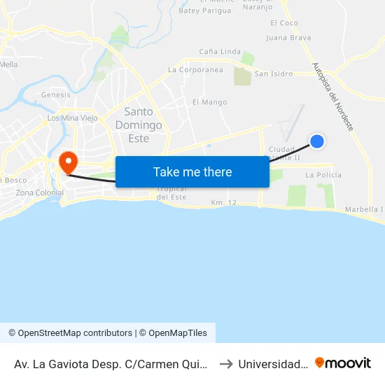 Av. La Gaviota Desp. C/Carmen Quidiello De Bosch to Universidad APEC map