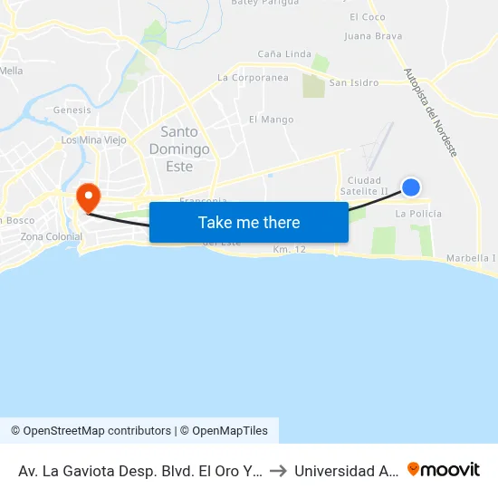 Av. La Gaviota Desp. Blvd. El Oro Y La Paz to Universidad APEC map