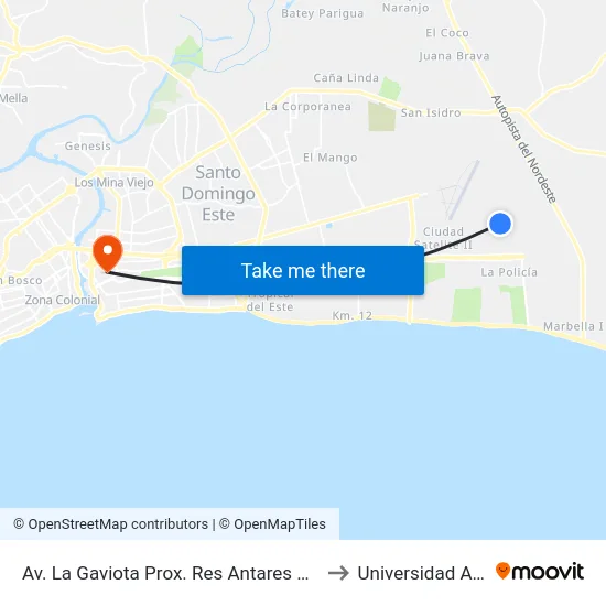 Av. La Gaviota Prox. Res Antares Del Este to Universidad APEC map