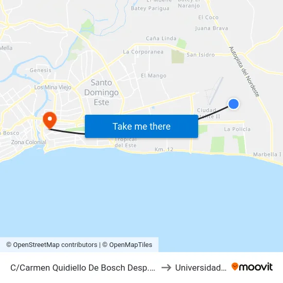 C/Carmen Quidiello De Bosch Desp. Av. La Gaviota to Universidad APEC map