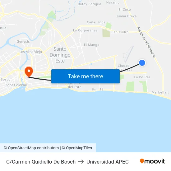 C/Carmen Quidiello De Bosch to Universidad APEC map