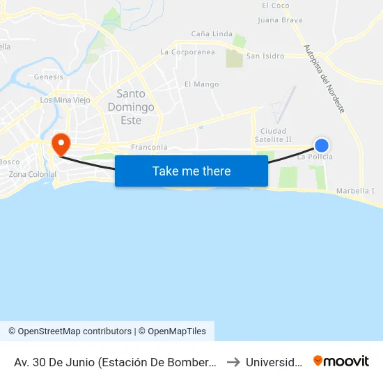 Av. 30 De Junio (Estación De Bomberos Ciudad Juan Bosch) to Universidad APEC map