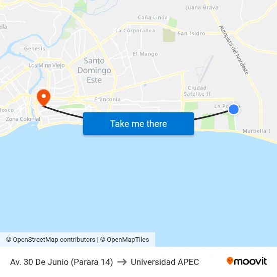 Av. 30 De Junio (Parara 14) to Universidad APEC map