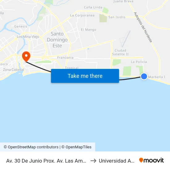 Av. 30 De Junio Prox. Av. Las Americas to Universidad APEC map