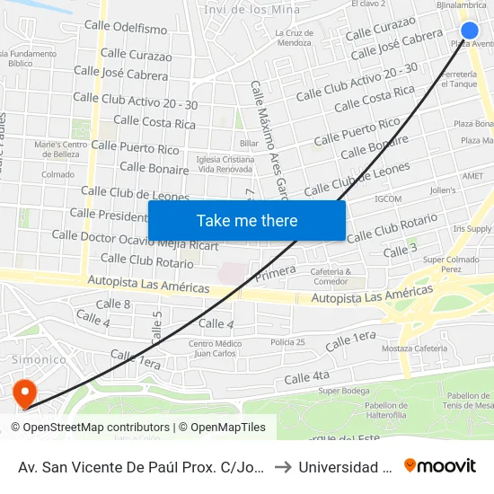 Av. San Vicente De Paúl Prox. C/Jose Cabrera to Universidad APEC map