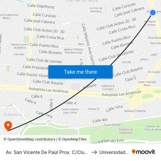 Av. San Vicente De Paúl Prox. C/Club Activo 20-30 to Universidad APEC map