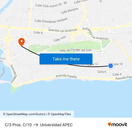 C/3 Prox. C/10 to Universidad APEC map