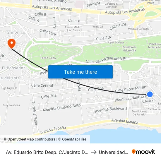 Av. Eduardo Brito Desp. C/Jacinto De Los Santos to Universidad APEC map