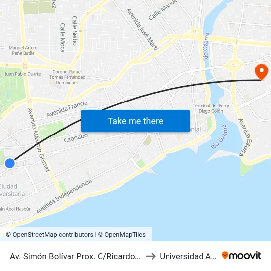Av. Simón Bolívar Prox. C/Ricardo Robles to Universidad APEC map