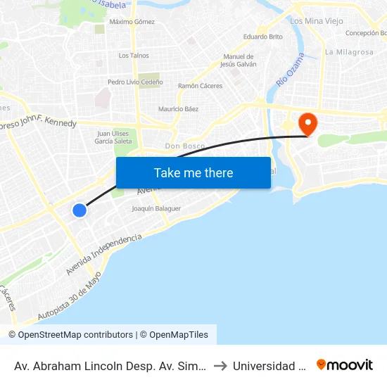 Av. Abraham Lincoln Desp. Av. Simon Bolivar to Universidad APEC map