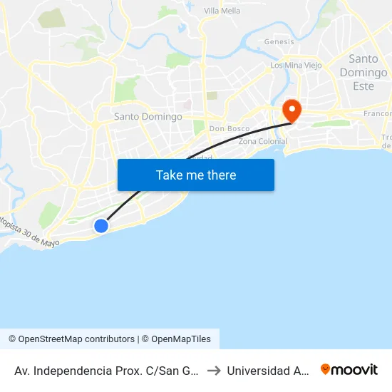 Av. Independencia Prox. C/San Gabriel to Universidad APEC map