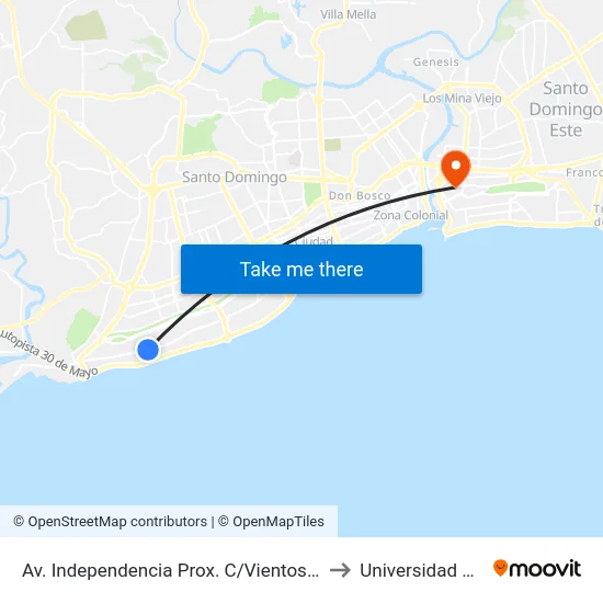 Av. Independencia Prox. C/Vientos Del Este to Universidad APEC map