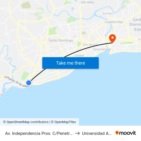 Av. Independencia Prox. C/Penetracion to Universidad APEC map