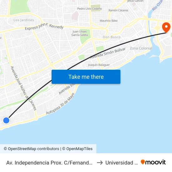 Av. Independencia Prox. C/Fernando Arturo Soto to Universidad APEC map