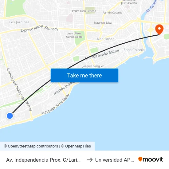 Av. Independencia Prox. C/Larimar to Universidad APEC map