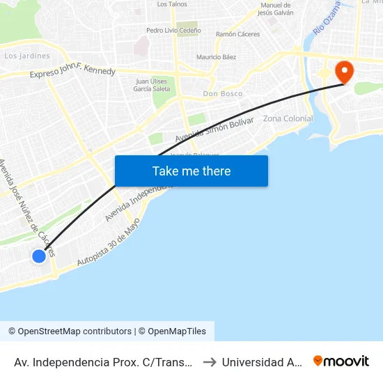 Av. Independencia Prox. C/Transversal to Universidad APEC map