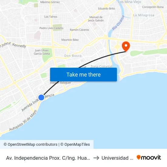 Av. Independencia Prox. C/Ing. Huascar Tejeda to Universidad APEC map
