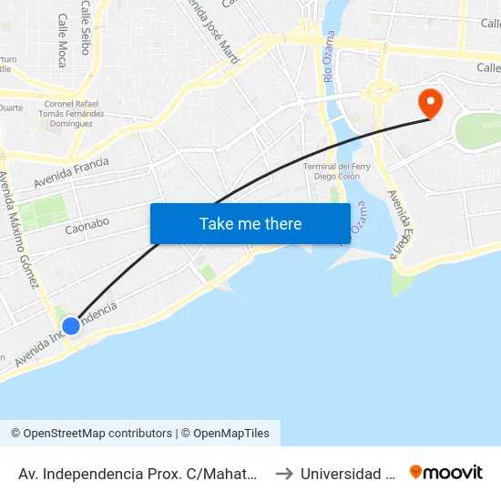 Av. Independencia Prox. C/Mahatma Gandhi to Universidad APEC map