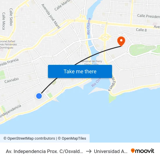 Av. Independencia Prox. C/Osvaldo Baez to Universidad APEC map