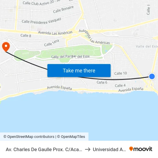 Av. Charles De Gaulle Prox. C/Acantilado to Universidad APEC map