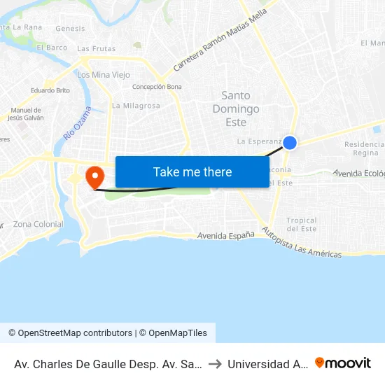 Av. Charles De Gaulle Desp. Av. San Isidro to Universidad APEC map