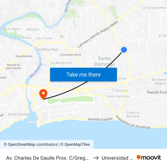 Av. Charles De Gaulle Prox. C/Gregorio Estrella to Universidad APEC map