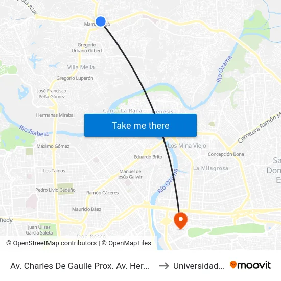 Av. Charles De Gaulle Prox. Av. Hermanas Mirabal to Universidad APEC map