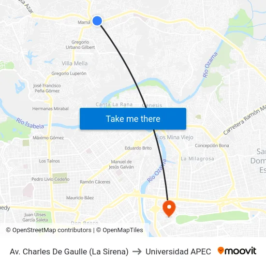 Av. Charles De Gaulle (La Sirena) to Universidad APEC map