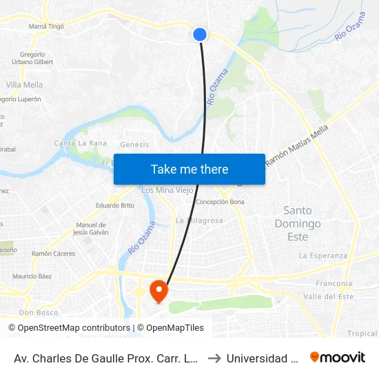 Av. Charles De Gaulle Prox. Carr. La Victoria to Universidad APEC map