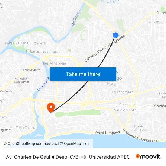 Av. Charles De Gaulle Desp. C/B to Universidad APEC map
