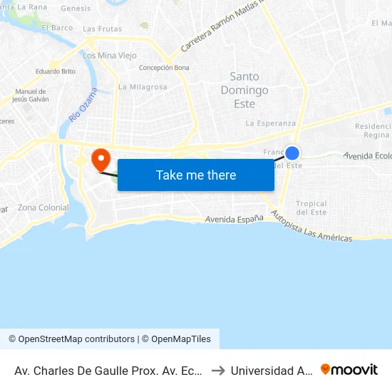 Av. Charles De Gaulle Prox. Av. Ecologica to Universidad APEC map