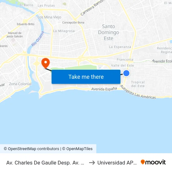 Av. Charles De Gaulle Desp. Av. 9na to Universidad APEC map