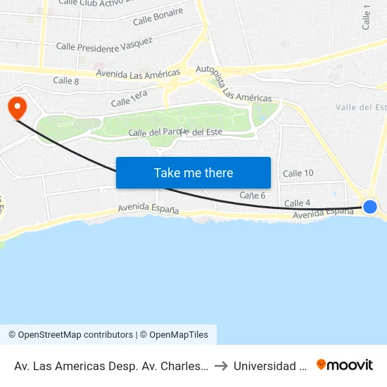 Av. Las Americas Desp. Av. Charles De Gaulle to Universidad APEC map