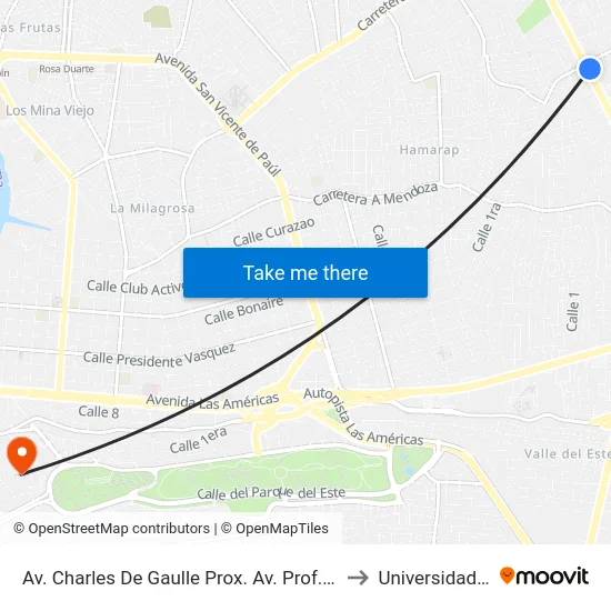 Av. Charles De Gaulle Prox. Av. Prof. Simon Orozco to Universidad APEC map