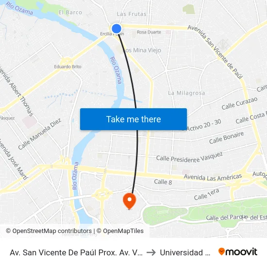 Av. San Vicente De Paúl Prox. Av. Venezuela to Universidad APEC map