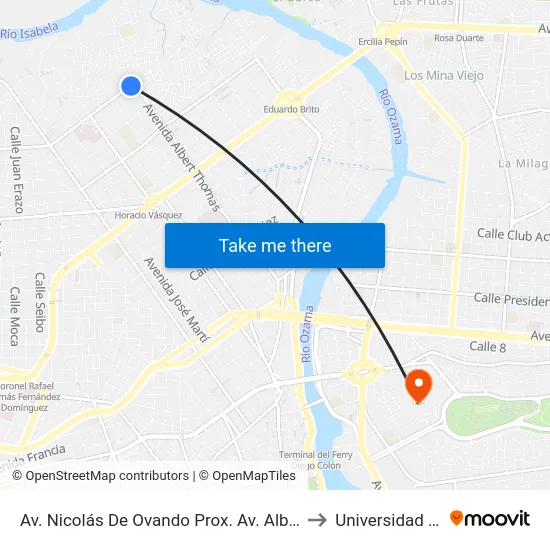 Av. Nicolás De Ovando Prox. Av. Albert Thomas to Universidad APEC map