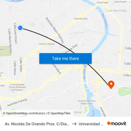 Av. Nicolás De Ovando Prox. C/Diagonal 2da to Universidad APEC map