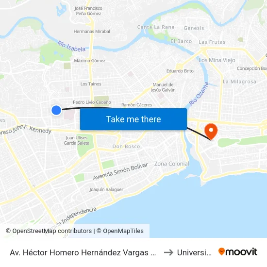 Av. Héctor Homero Hernández Vargas Prox. C/Horacio Blanco Fombona to Universidad APEC map