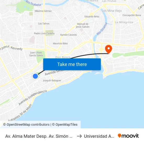 Av. Alma Mater Desp. Av. Simón Bolívar to Universidad APEC map
