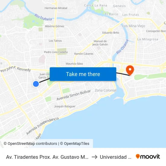 Av. Tiradentes Prox. Av. Gustavo Mejia Ricart to Universidad APEC map