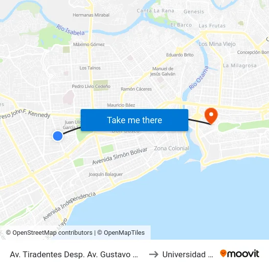 Av. Tiradentes Desp. Av. Gustavo Mejia Ricart to Universidad APEC map