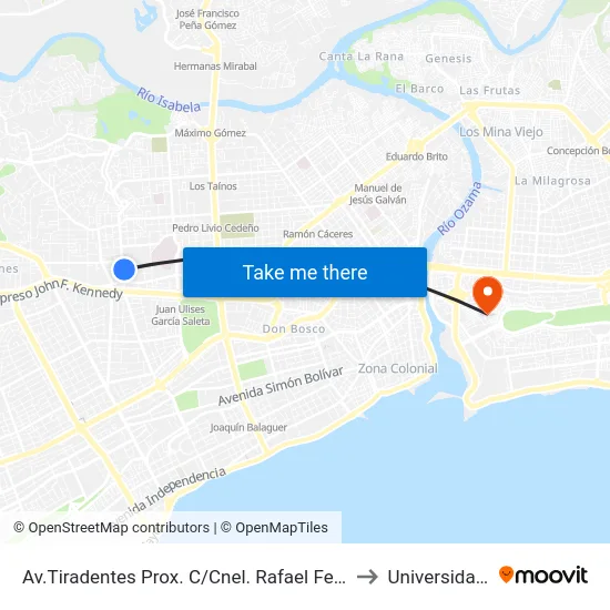 Av.Tiradentes Prox. C/Cnel. Rafael Fernandez Dominguez to Universidad APEC map