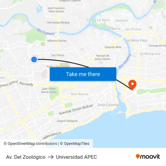 Av. Del Zoológico to Universidad APEC map