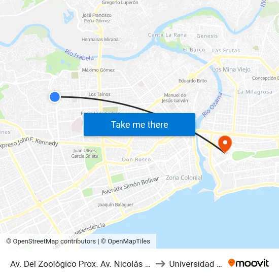 Av. Del Zoológico Prox. Av. Nicolás De Ovando to Universidad APEC map