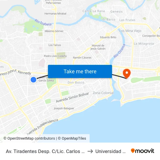 Av. Tiradentes Desp. C/Lic. Carlos Sanchez to Universidad APEC map