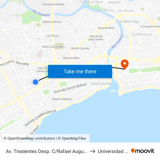 Av. Tiradentes Desp. C/Rafael Augusto Sanchez to Universidad APEC map
